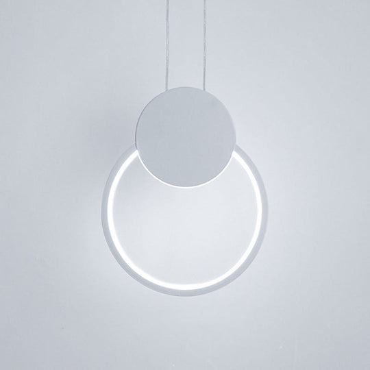 Modern Round LED Suspension Light in White/Black - Perfect Bedside Lamp with White/Warm Light