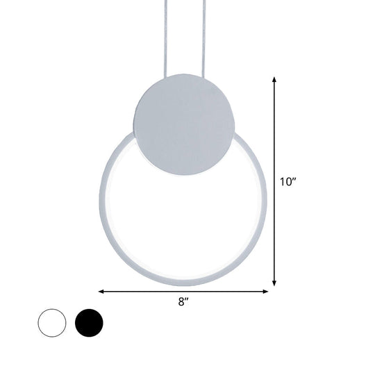 Modern Round LED Suspension Light in White/Black - Perfect Bedside Lamp with White/Warm Light