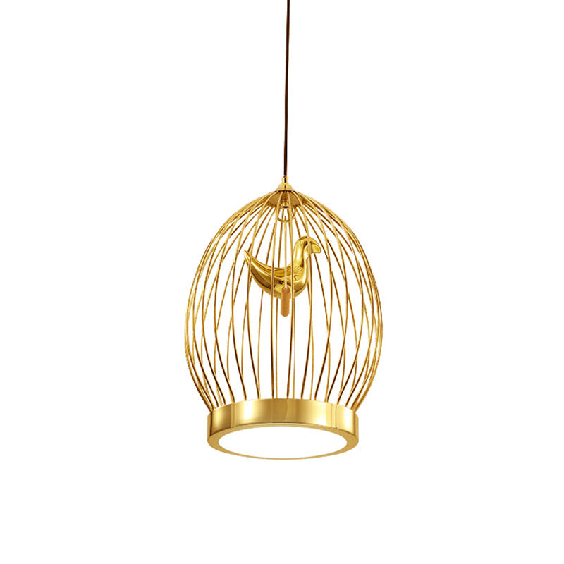 Modern Metallic Hanging Light Fixture With Bird Deco - Gold Finish Pendant Lamp