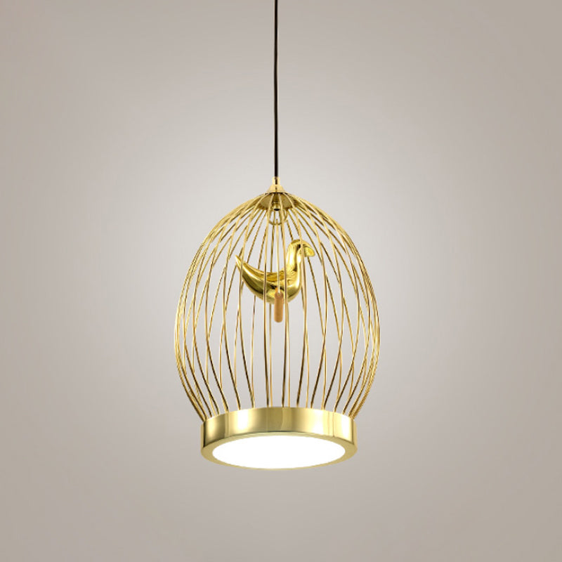 Modern Metallic Hanging Light Fixture With Bird Deco - Gold Finish Pendant Lamp