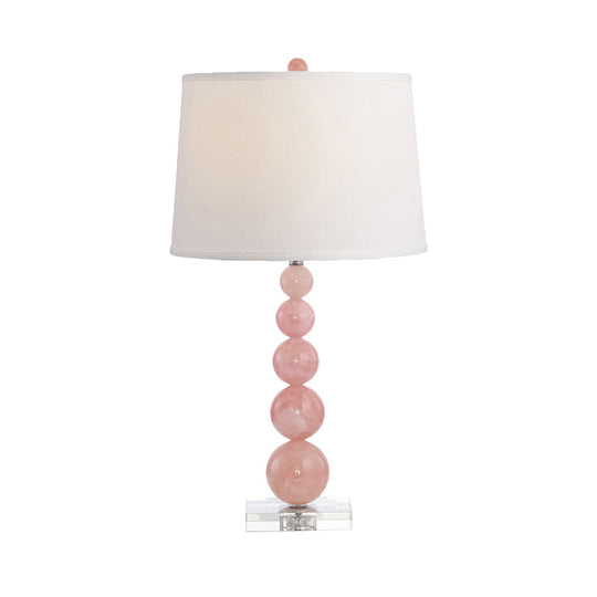 Modern Pink Nightstand Lamp: Barrel-Shaped Reading Light With Fabric Shade