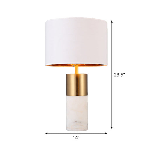 Modern White Fabric Desk Lamp With Marble Base