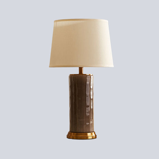 Contemporary Green/Coffee Barrel Reading Book Light Stylish 1-Head Task Lighting With Fabric Shade