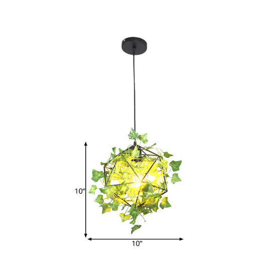 Retro Metal Geometric Pendant Ceiling Light with Black LED, 1 Head and Plant Decor - Ideal for Restaurants