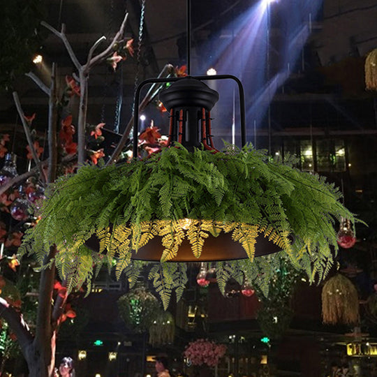 Antique Barn Metal Plant Suspension Pendant - 18/21.5 Black Led Ceiling Light For Restaurants