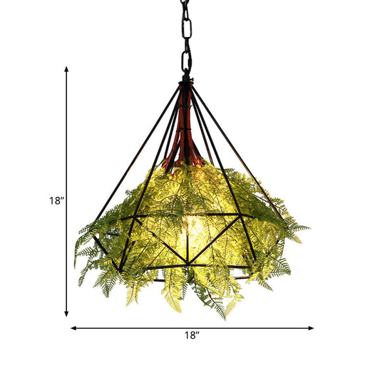 Black Metal Diamond Pendant LED Lamp for Restaurant - Industrial Down Lighting, Head 1, 15"/18"/23.5" Wide