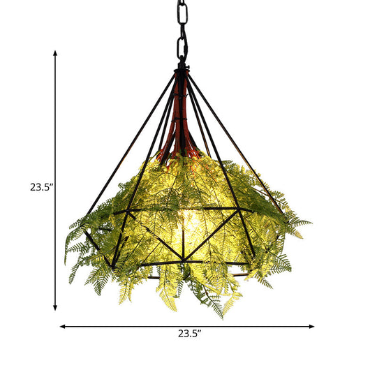 Black Metal Diamond Pendant LED Lamp for Restaurant - Industrial Down Lighting, Head 1, 15"/18"/23.5" Wide