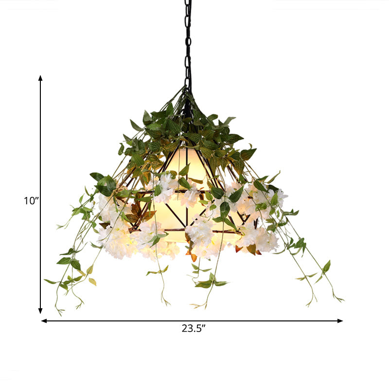 Industrial Diamond Plant Down Lighting LED Metal Pendant Light, Black for Restaurant - 16"/19.5"/23.5" W