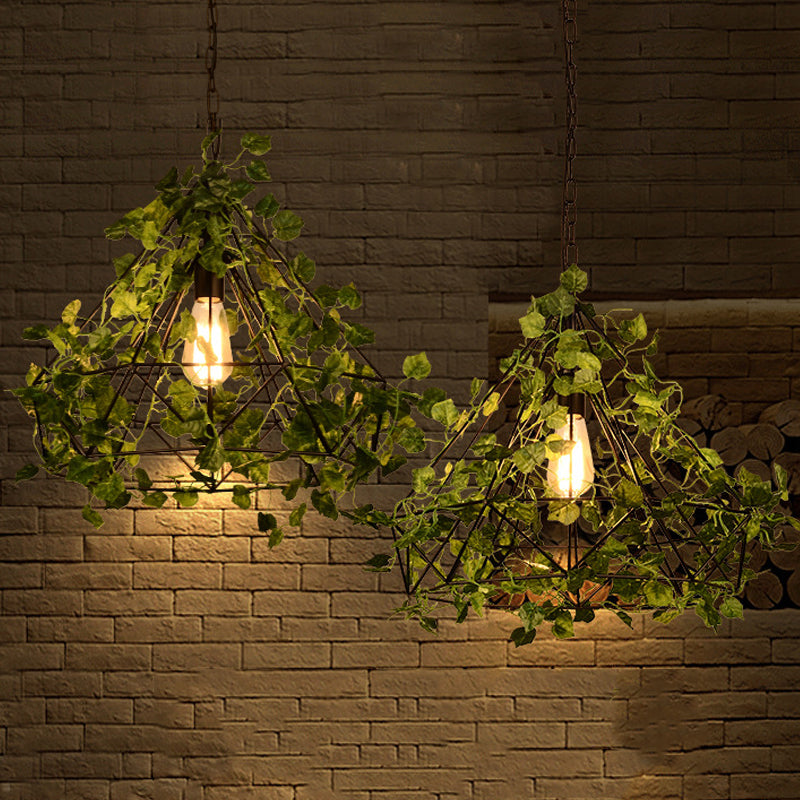 Black Antique Metal Diamond Pendant Lamp - LED Plant Suspension Light for Restaurants - 10"/15"/18" Width