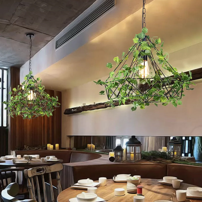 Black Antique Metal Diamond Pendant Lamp With Led Plant Suspension Light For Restaurant - 10/15/18