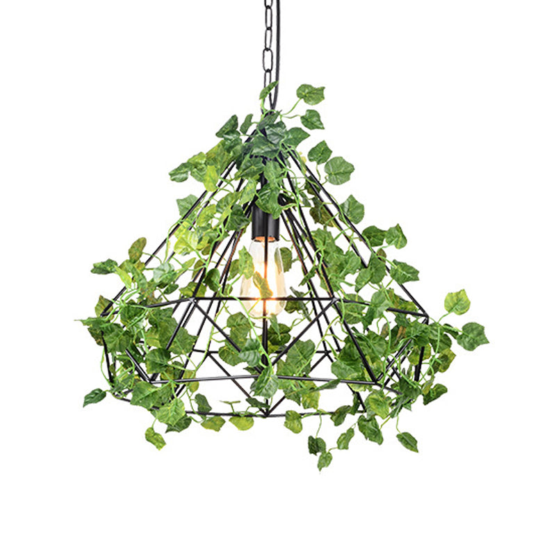 Black Antique Metal Diamond Pendant Lamp With Led Plant Suspension Light For Restaurant - 10/15/18