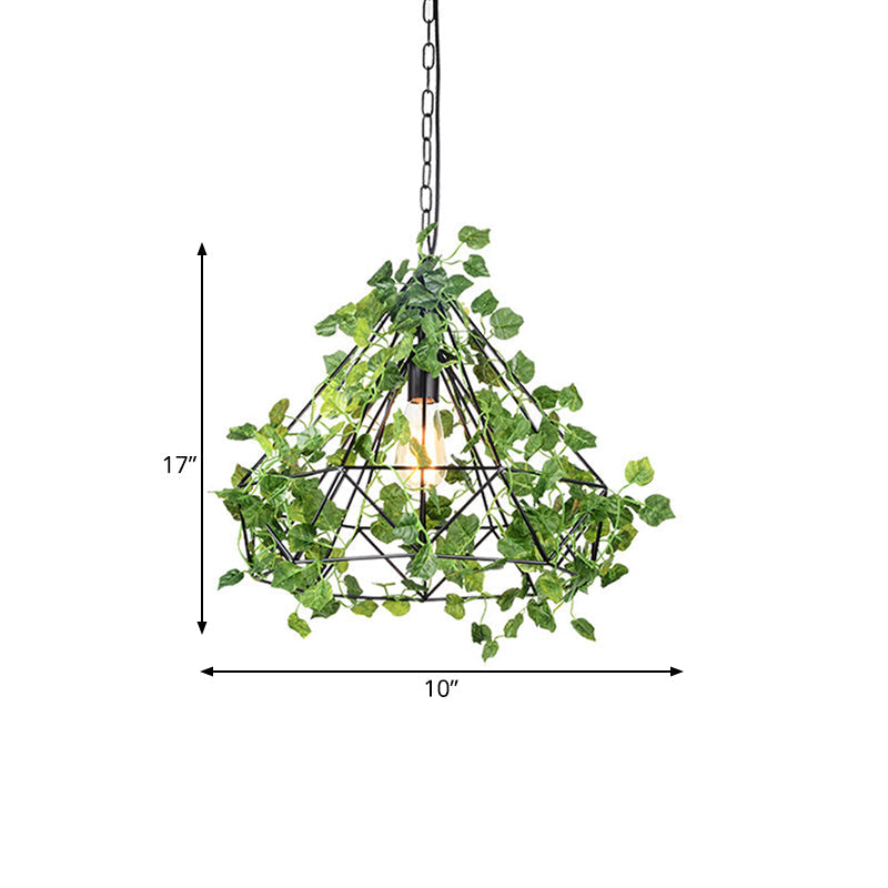 Black Antique Metal Diamond Pendant Lamp - LED Plant Suspension Light for Restaurants - 10"/15"/18" Width
