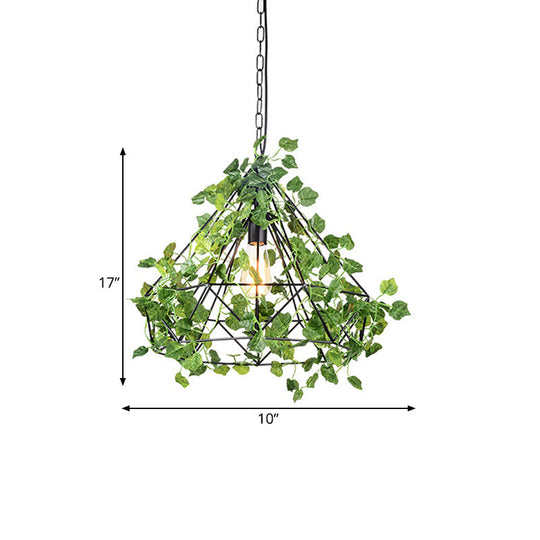 Black Antique Metal Diamond Pendant Lamp - LED Plant Suspension Light for Restaurants - 10"/15"/18" Width