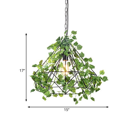 Black Antique Metal Diamond Pendant Lamp With Led Plant Suspension Light For Restaurant - 10/15/18