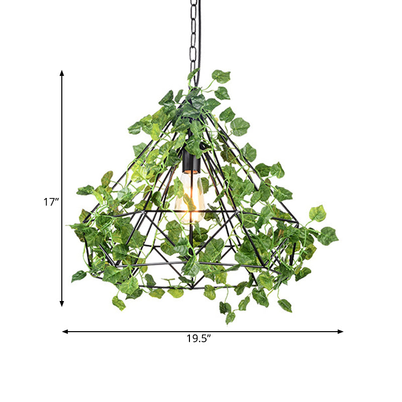 Black Antique Metal Diamond Pendant Lamp - LED Plant Suspension Light for Restaurants - 10"/15"/18" Width