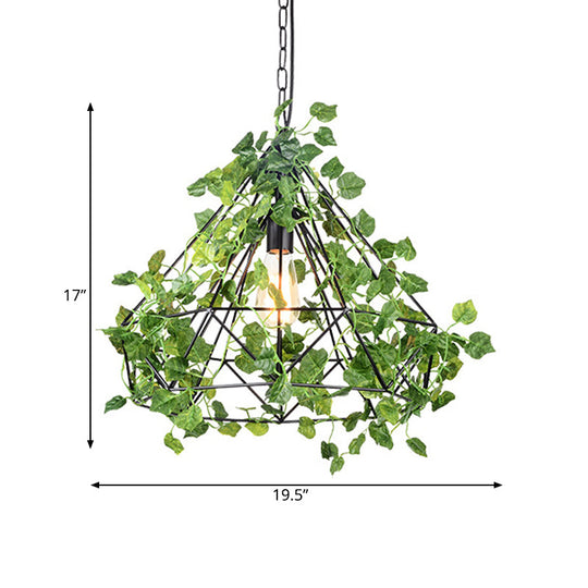 Black Antique Metal Diamond Pendant Lamp With Led Plant Suspension Light For Restaurant - 10/15/18