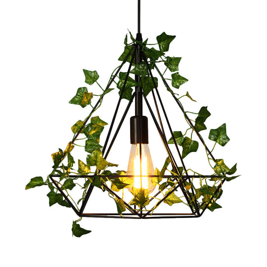 Black Diamond Metal Ceiling Light with LED Down Lighting Pendant and Plant Décor - 10"/15"/18" W