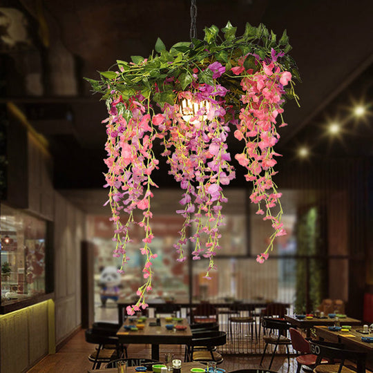 Metal Pink Industrial Pendant Lamp With Led Down Lighting - Perfect For Restaurants