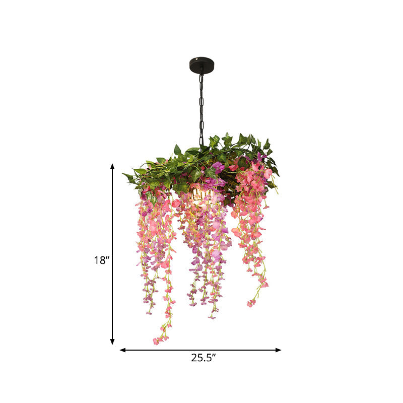 Metal Pink Pendant Flower Hanging Lamp - 1 Head Industrial LED Downlight for Restaurants