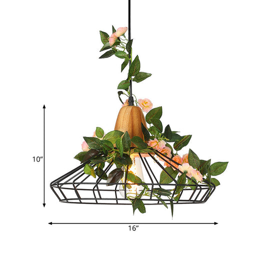 White Caged Metal Pendant Light - Industrial 1-Head Led Suspension For Kitchen Island