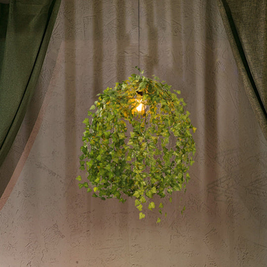 Suspension Lamp: Sphere Restaurant Plant - Industrial Metal Green Led Pendant Light (12/23.5 Dia 1