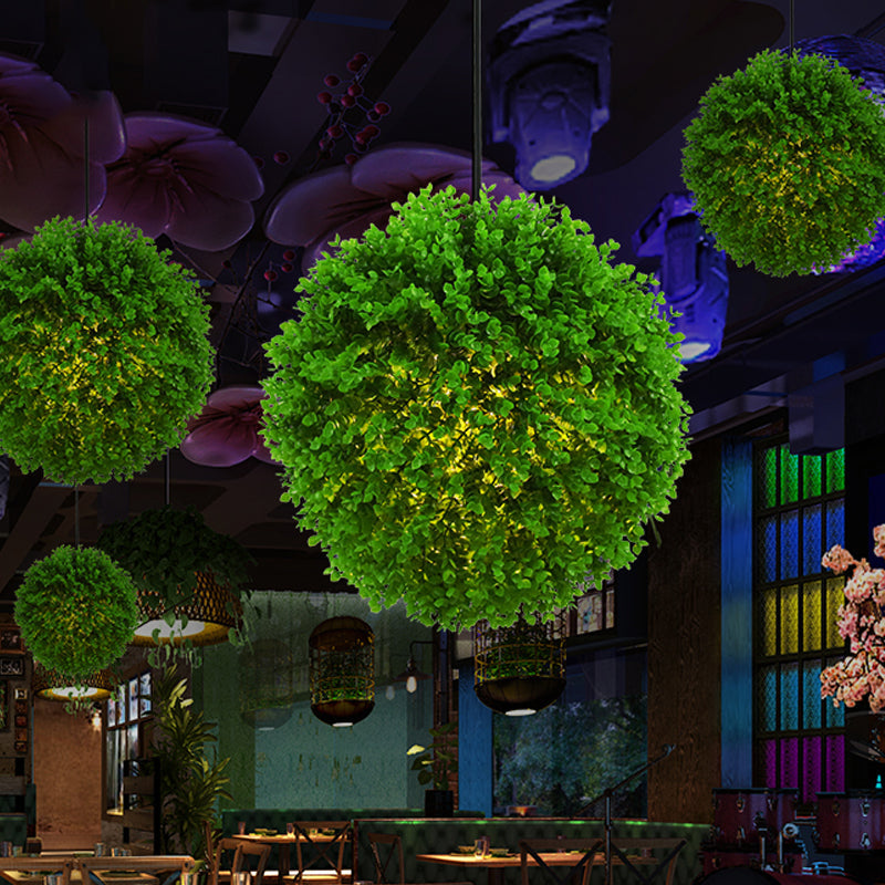 Industrial Metal Globe Pendant Light With Green Led Plant 1-Light Suspension Lamp - 14/18 Dia / 14