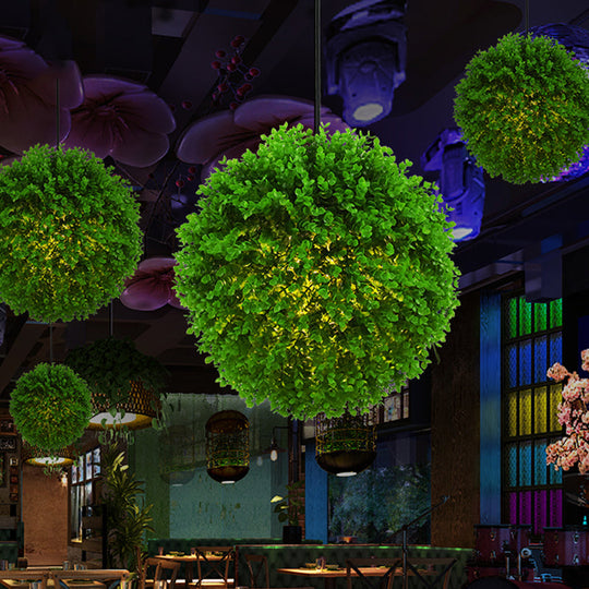 Industrial Metal Globe Pendant Light With Green Led Plant 1-Light Suspension Lamp - 14/18 Dia / 14