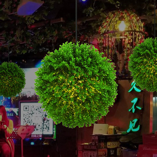 Industrial Metal Globe Pendant Light With Green Led Plant 1-Light Suspension Lamp - 14/18 Dia