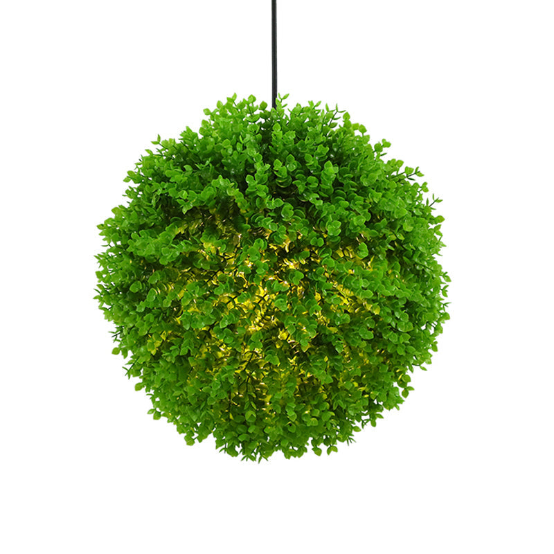 Industrial Metal Pendant Light – Globe Restaurant Ceiling Lamp with Green LED Plant Suspension, 14"/18" Dia