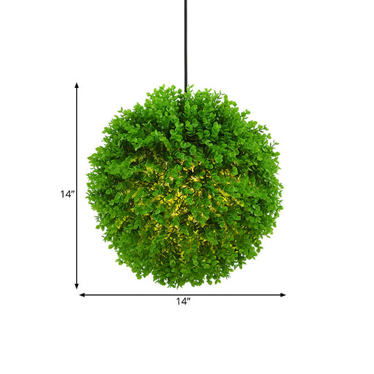 Industrial Metal Globe Pendant Light With Green Led Plant 1-Light Suspension Lamp - 14/18 Dia