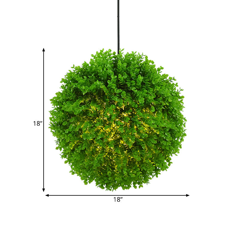 Industrial Metal Pendant Light – Globe Restaurant Ceiling Lamp with Green LED Plant Suspension, 14"/18" Dia