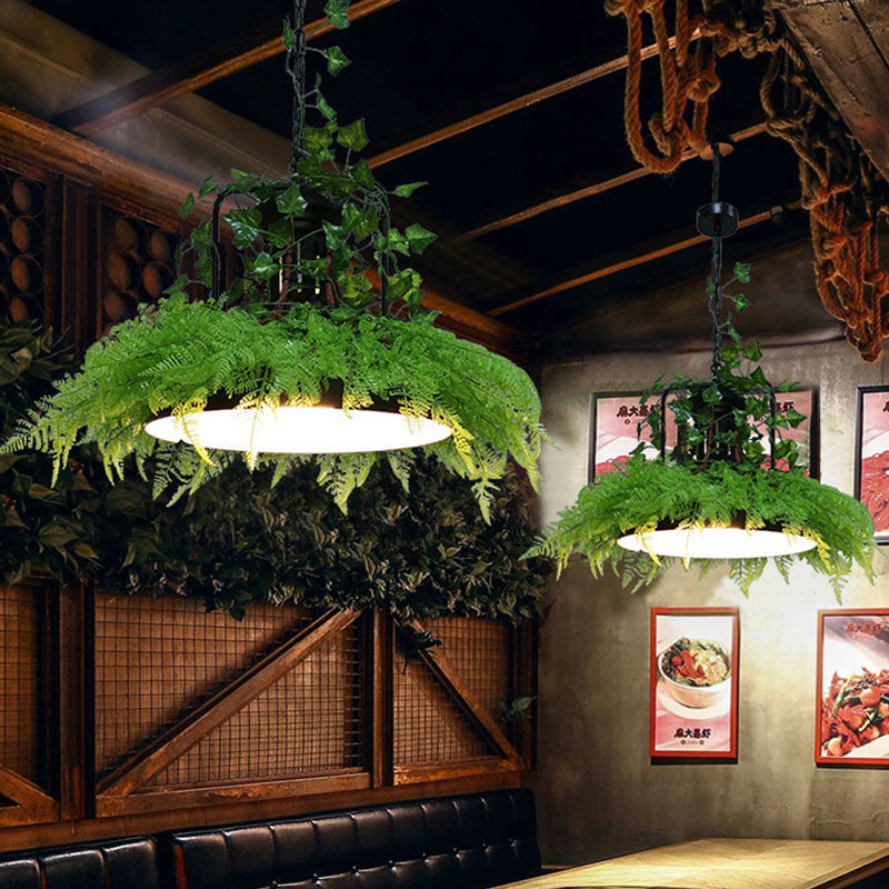 Industrial Metal Pendant Light With Led Plant Bulb For Restaurants - Black Barn Ceiling Lamp In 3