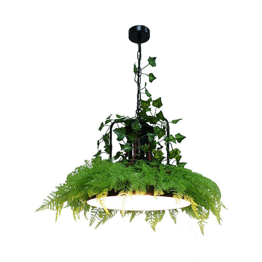 Industrial Metal Pendant Light With Led Plant Bulb For Restaurants - Black Barn Ceiling Lamp In 3