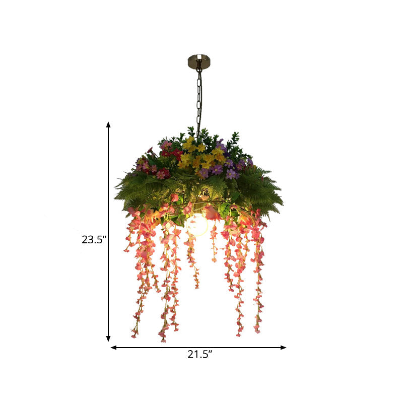 Vintage Green Dome Flower Pendant Light Kit - Metal LED Hanging Light, Ideal for Restaurants