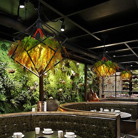 Modern Industrial Pendant Light with Geometric Design and LED Bulb - 16"/18.5" Wide