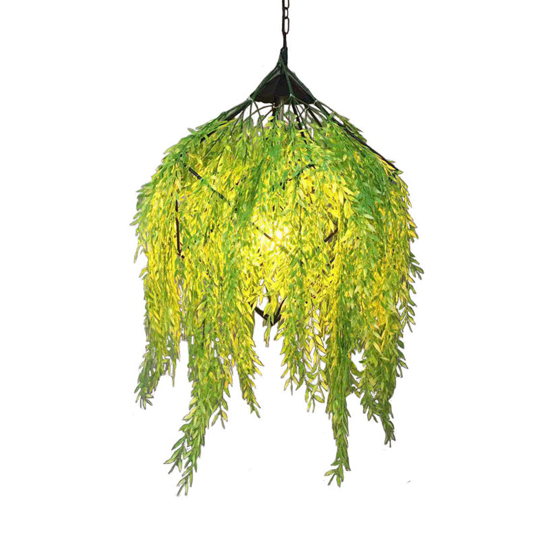 Vintage Black Metal Caged Pendant light with Plant Accent for Restaurant - 1 Bulb, LED, 18"/21.5