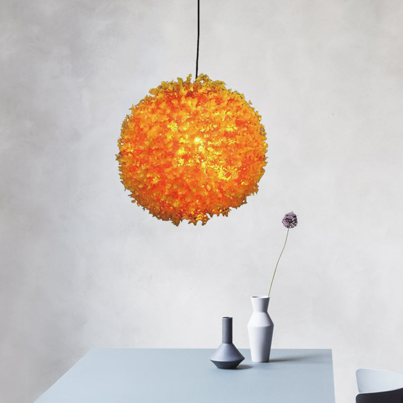 Industrial Metal Orange Led Ceiling Lamp For Restaurants - Spherical Hanging Light With 1 12/14/16