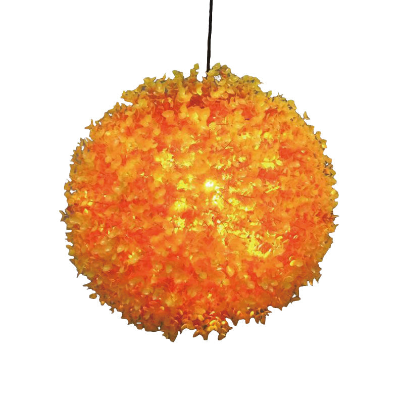 Industrial Metal Orange Led Ceiling Lamp For Restaurants - Spherical Hanging Light With 1 12/14/16