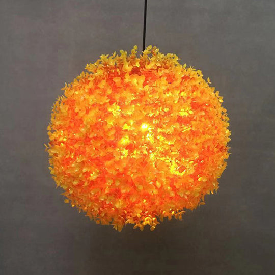 Industrial Metal Orange Led Ceiling Lamp For Restaurants - Spherical Hanging Light With 1 12/14/16