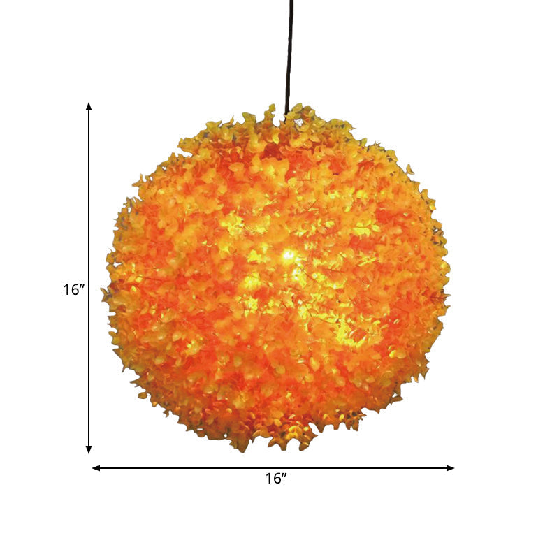 Industrial Metal Orange Led Ceiling Lamp For Restaurants - Spherical Hanging Light With 1 12/14/16