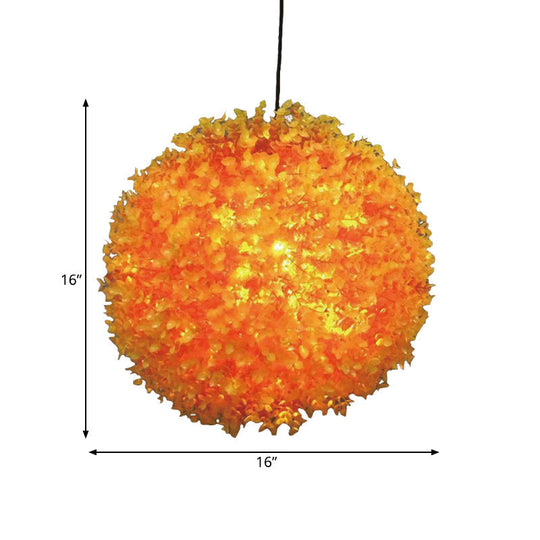 Industrial Metal Orange Led Ceiling Lamp For Restaurants - Spherical Hanging Light With 1 12/14/16