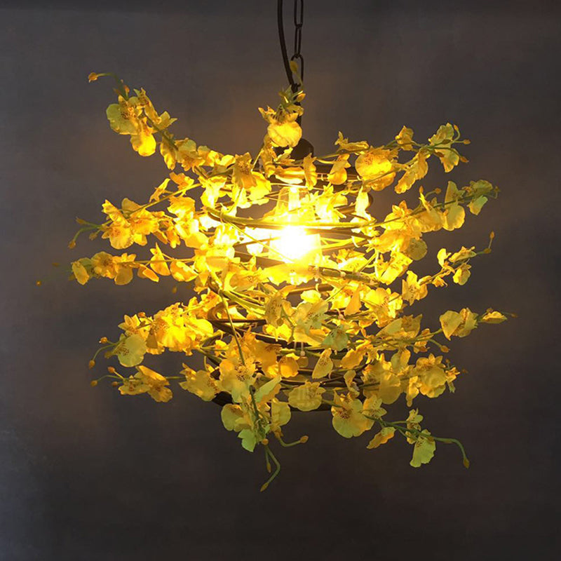 Antique Yellow and Green Metal Ceiling Pendant with LED Down Lighting for Restaurants