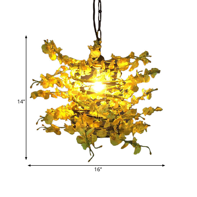 Antique Yellow and Green Metal Ceiling Pendant with LED Down Lighting for Restaurants