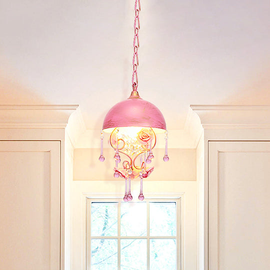 Pastoral Metal Dome Pendant Lamp With Rose Decoration Pink/Blue
Or
Metal Pink/Blue Design