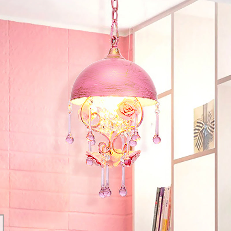 Pastoral Metal Dome Pendant Lamp With Rose Decoration Pink/Blue
Or
Metal Pink/Blue Design