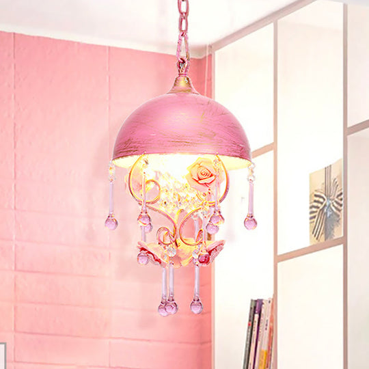 Pastoral Metal Dome Pendant Lamp With Rose Decoration Pink/Blue
Or
Metal Pink/Blue Design