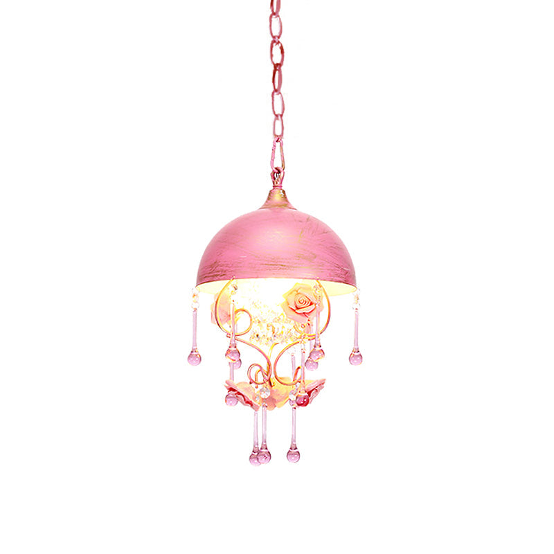 Pastoral Metal Dome Pendant Lamp With Rose Decoration Pink/Blue
Or
Metal Pink/Blue Design