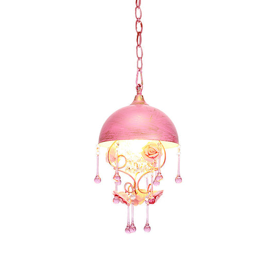 Pastoral Metal Dome Pendant Lamp With Rose Decoration Pink/Blue
Or
Metal Pink/Blue Design