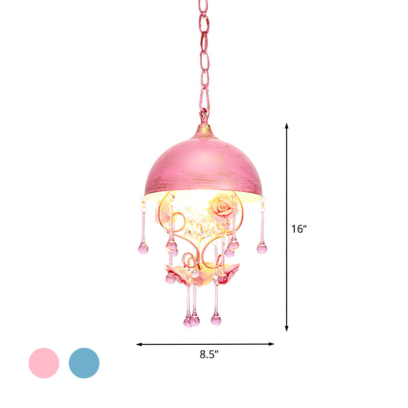 Pastoral Metal Dome Pendant Lamp With Rose Decoration Pink/Blue
Or
Metal Pink/Blue Design