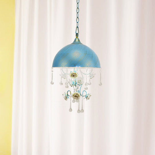 Pastoral Metal Dome Pendant Lamp With Rose Decoration Pink/Blue
Or
Metal Pink/Blue Design